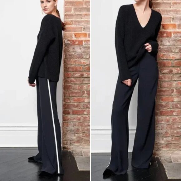 La Ligne Le Tuxedo Black & White Striped Wide Leg Woven Trousers Size 8 - Picture 1 of 8